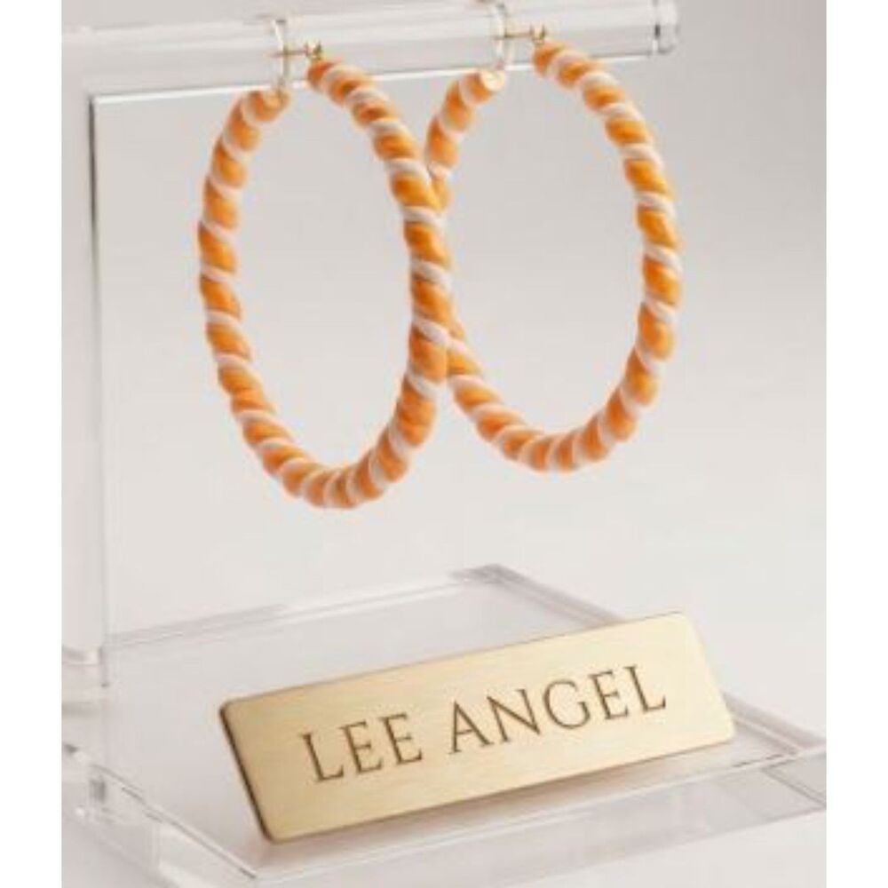 Lee Angel Women's Candy Striped Cord Hoop Earrings NWT 120 yelllow Cream